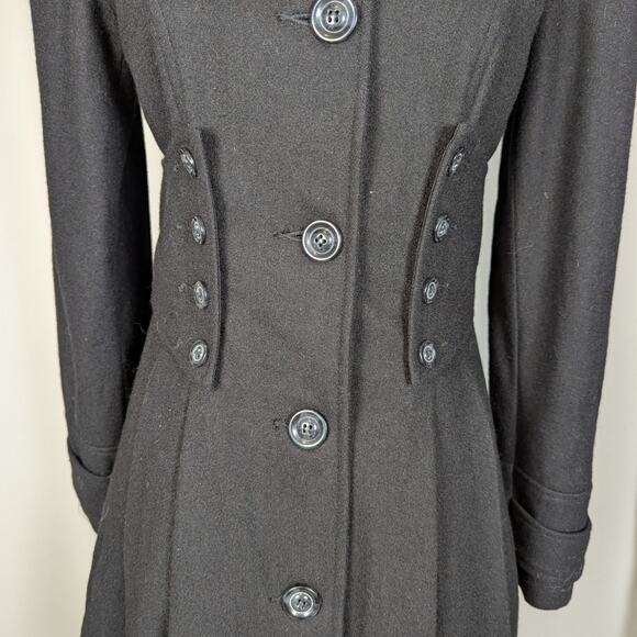 Hazel Hazel Black Wool Blend Fit & Flare Military Coat Size Small - Picture 11 of 16